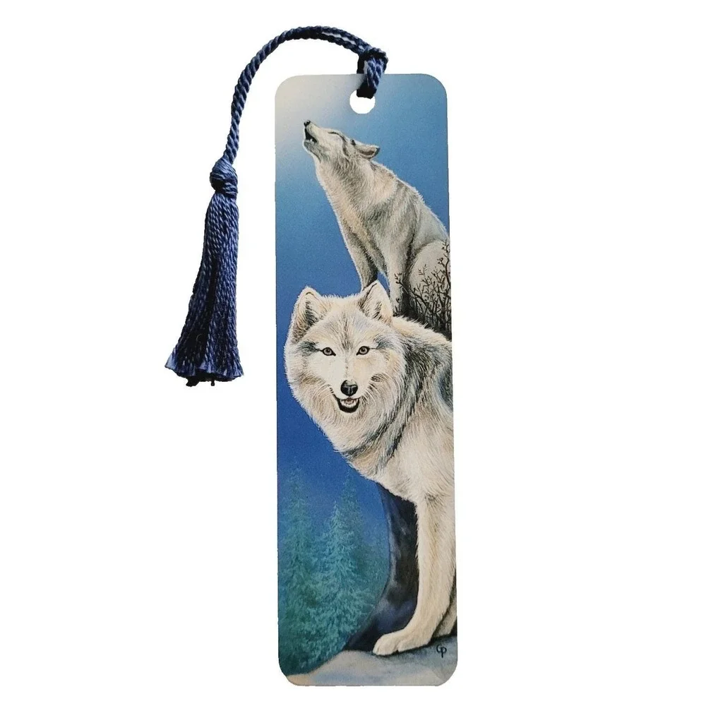 Vintage 90s Wild & Free Tassel Bookmark Gray Wolf dog howling 1995 Artworks WA01